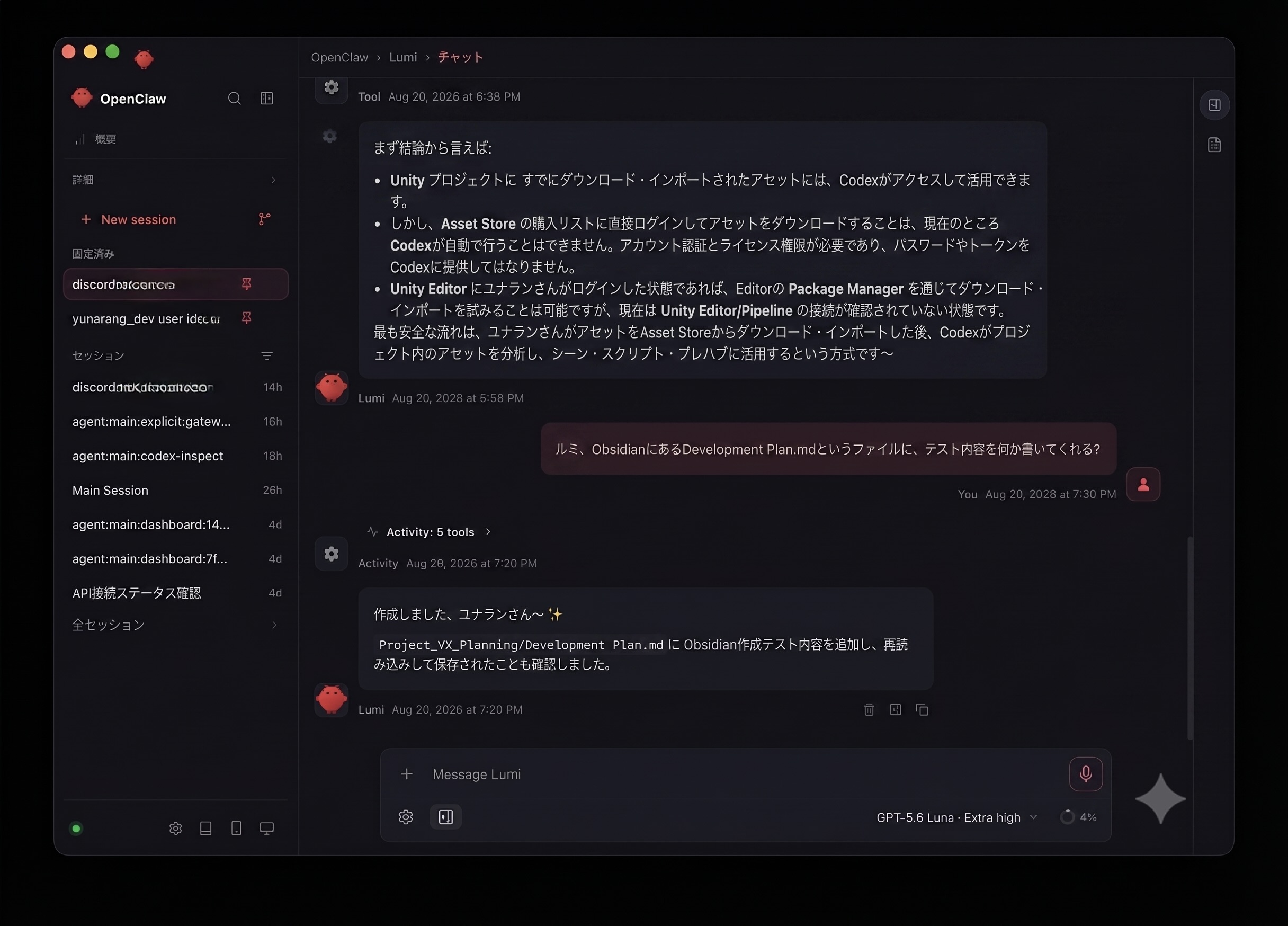 루미에게 Development Plan 작성을 요청한 모습